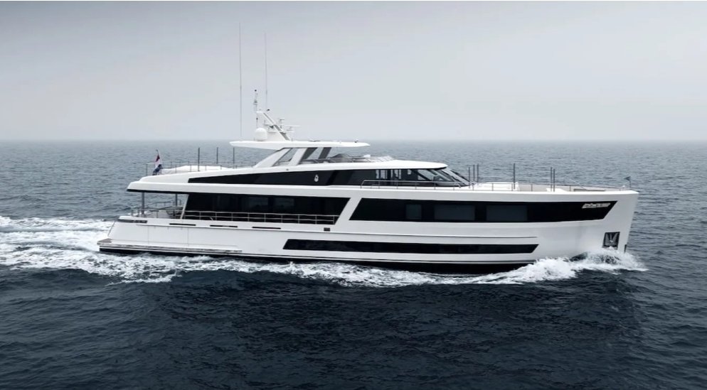 The 36-metre Van der Valk yacht Jangada is departing for the UK.