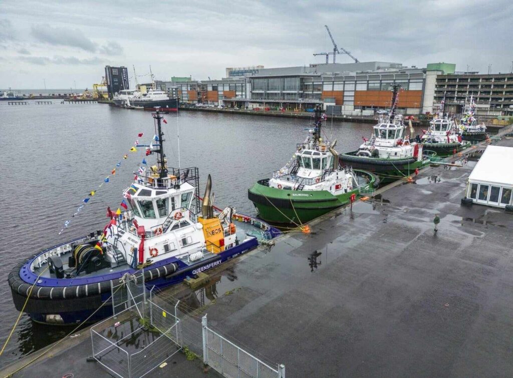 Six Tugs Blessed in Port of Leith Ceremony with their godmothers Maritime Tickers